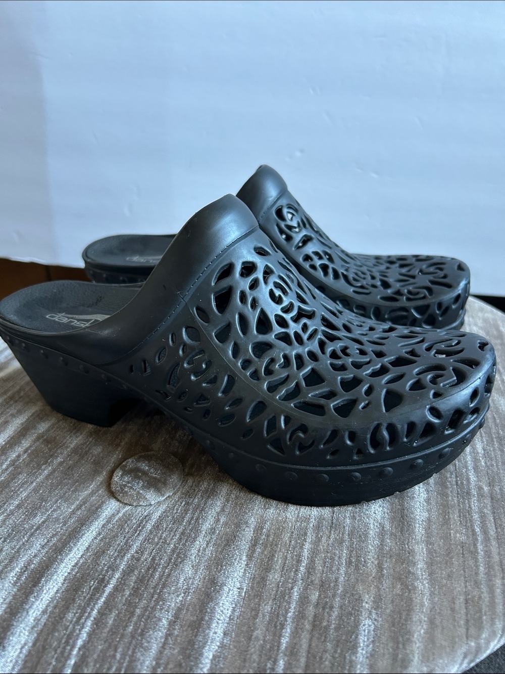 Dansko Black Laser-Cut Clog Mules